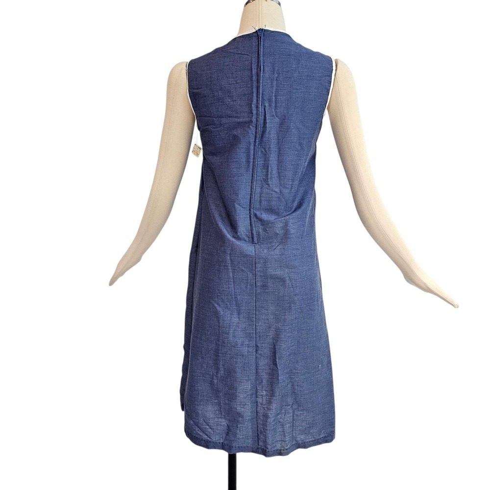 Vintage DEADSTOCK 1960s Dress Shift Dusty Blue Empire Waist Strawberry Print NWT - Picture 6 of 10
